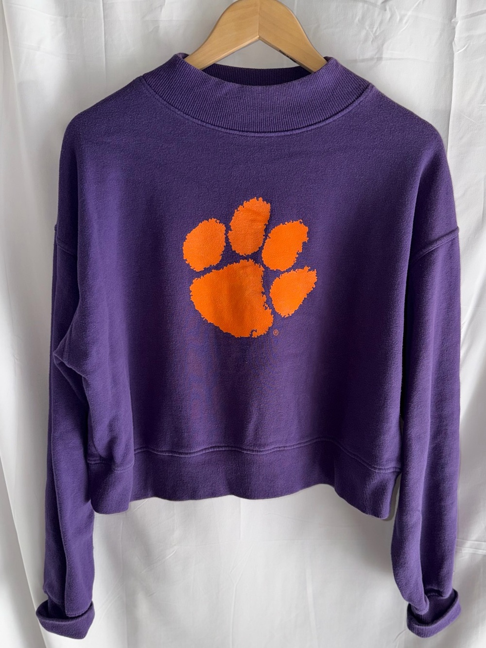 Chicka-D Clemson Tigers Purple Cropped Mock Neck Sweater Paw Logo Women’s Large